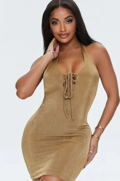 Lace-Up Halter Mini Dress