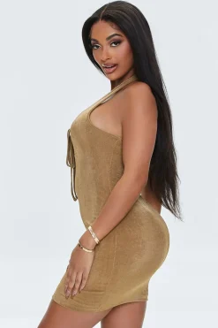 Lace-Up Halter Mini Dress
