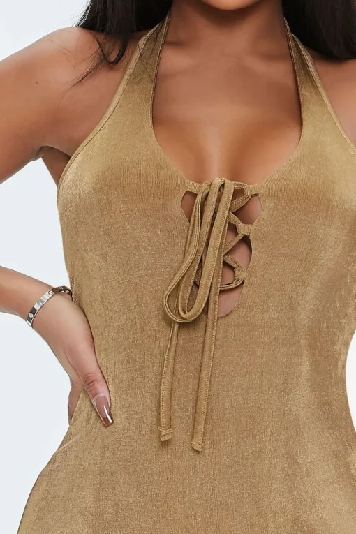 Lace-Up Halter Mini Dress