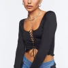 Lace-Up Sweater-Knit Crop Top