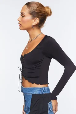 Lace-Up Sweater-Knit Crop Top