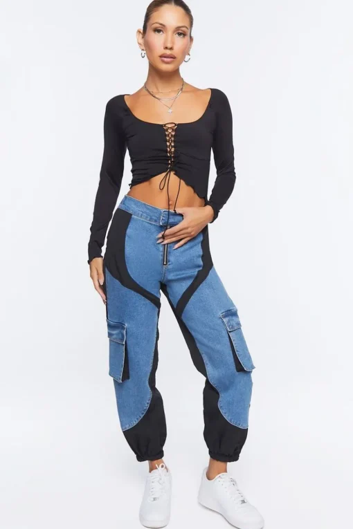 Lace-Up Sweater-Knit Crop Top
