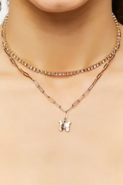 Layered Rhinestone Butterfly Necklace
