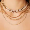 Layered Rhinestone Curb Chain Necklace