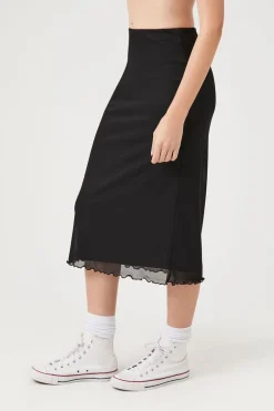 Lettuce-Edge Mesh Midi Skirt