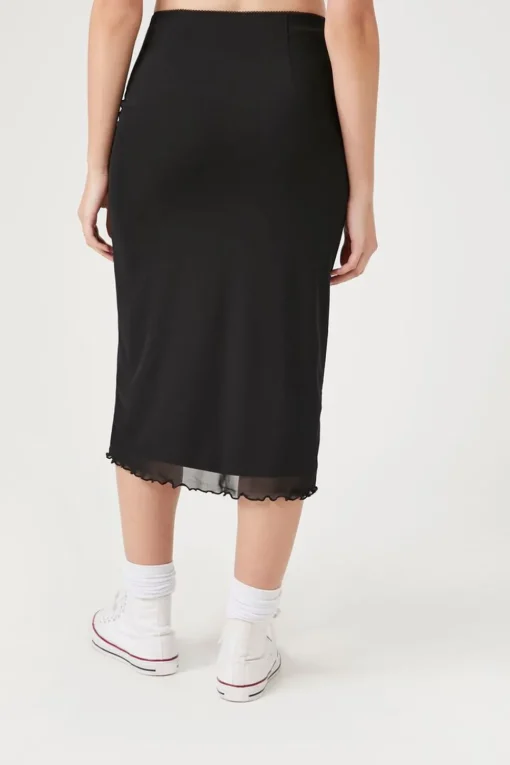Lettuce-Edge Mesh Midi Skirt