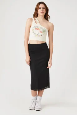 Lettuce-Edge Mesh Midi Skirt
