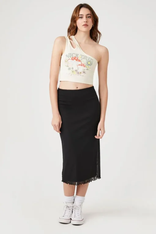 Lettuce-Edge Mesh Midi Skirt