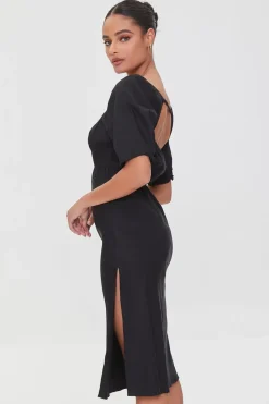 Linen-Blend Cutout M-Slit Dress