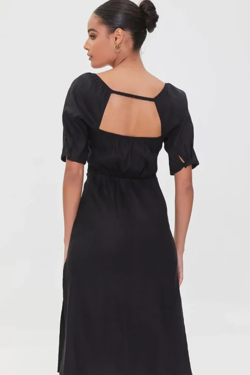 Linen-Blend Cutout M-Slit Dress