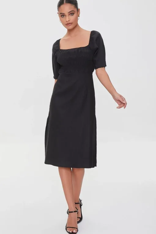 Linen-Blend Cutout M-Slit Dress