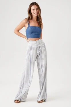 Linen-Blend Striped Pants