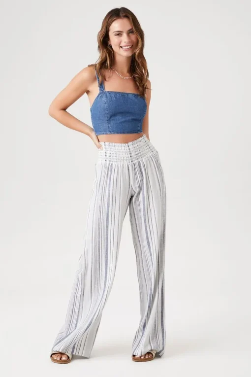Linen-Blend Striped Pants