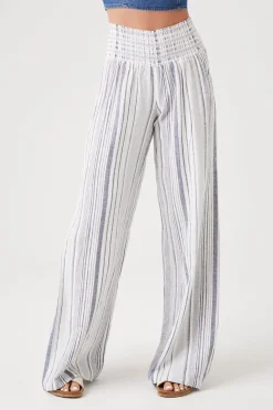 Linen-Blend Striped Pants