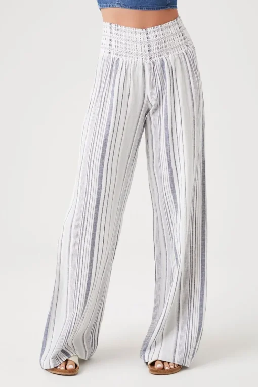 Linen-Blend Striped Pants