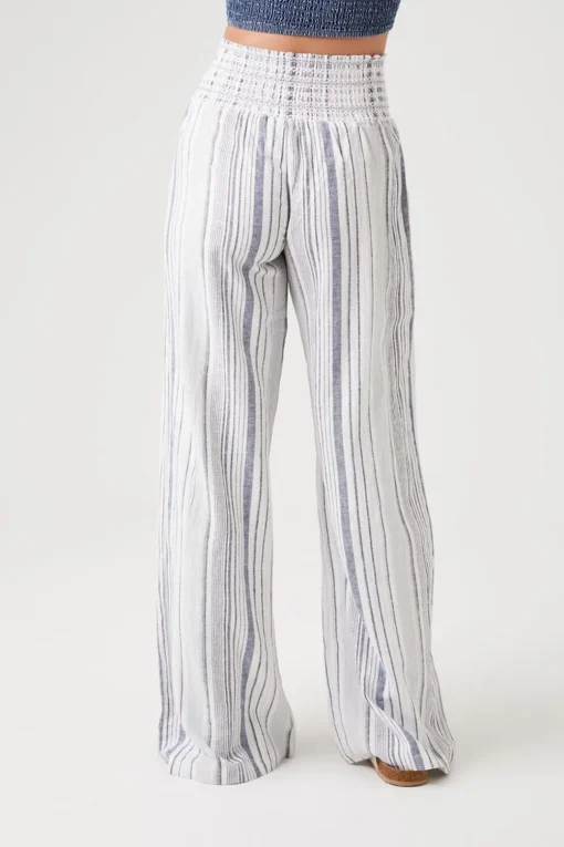 Linen-Blend Striped Pants
