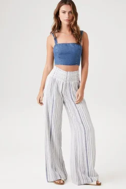 Linen-Blend Striped Pants