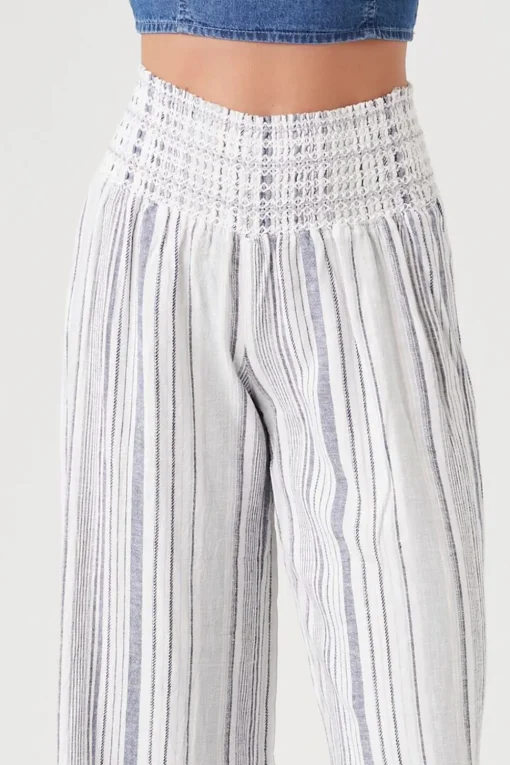 Linen-Blend Striped Pants