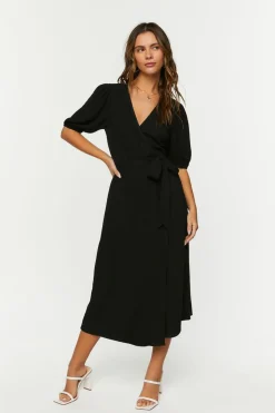 Linen-Blend Wrap Midi Dress