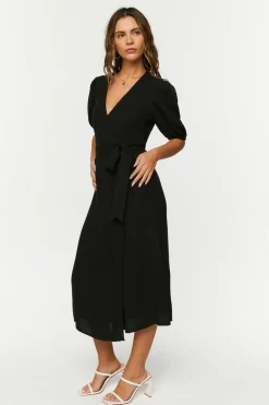 Linen-Blend Wrap Midi Dress