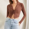 Long-Sleeve Tie-Front Top