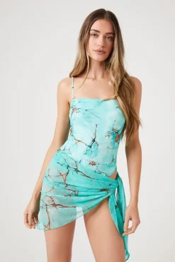 Marble Print Swim Cover-Up Sarong