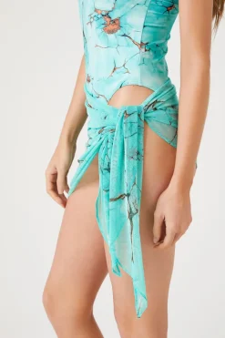 Marble Print Swim Cover-Up Sarong