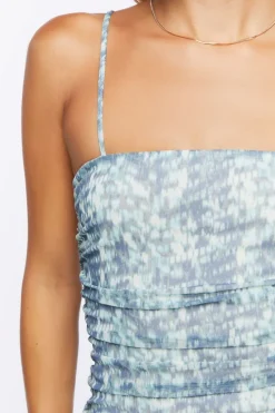 Mesh Abstract Print Mini Dress