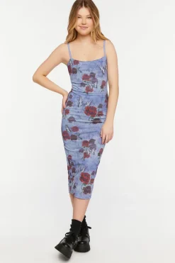 Mesh Butterfly Rose Print Cami Dress
