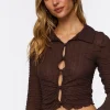 Mesh Cutout Button-Front Shirt