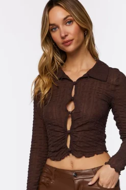 Mesh Cutout Button-Front Shirt
