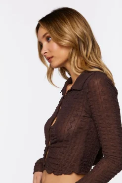 Mesh Cutout Button-Front Shirt