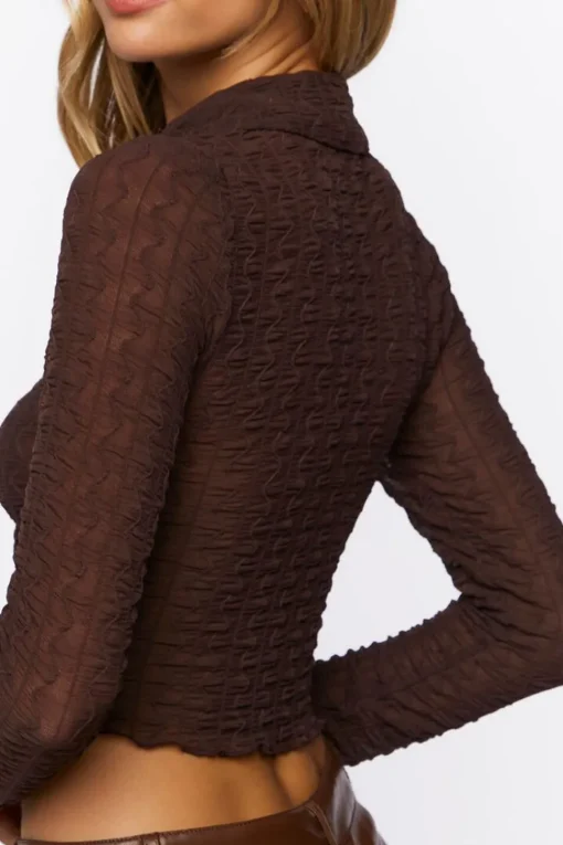 Mesh Cutout Button-Front Shirt