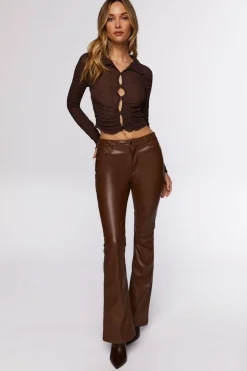 Mesh Cutout Button-Front Shirt