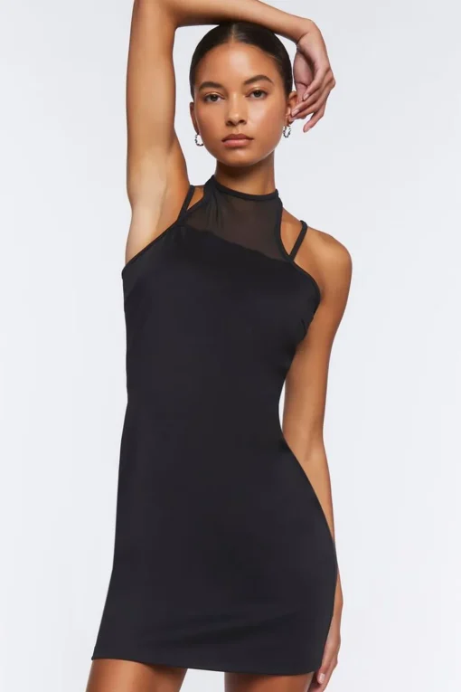 Mesh Halter Cami Mini Dress
