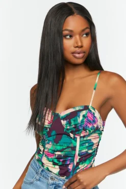 Mesh Watercolor Ruched Bodysuit