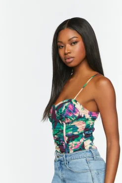 Mesh Watercolor Ruched Bodysuit