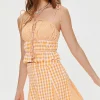 Mixed Plaid Tie-Front Cami