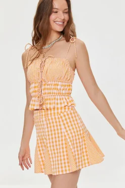 Mixed Plaid Tie-Front Cami
