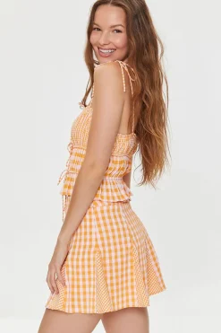 Mixed Plaid Tie-Front Cami