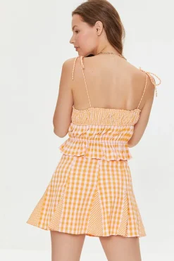 Mixed Plaid Tie-Front Cami