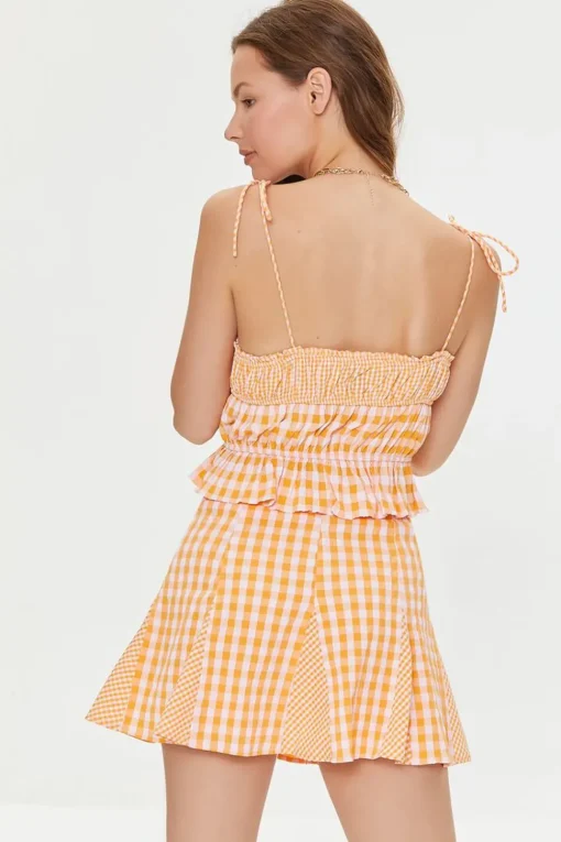 Mixed Plaid Tie-Front Cami