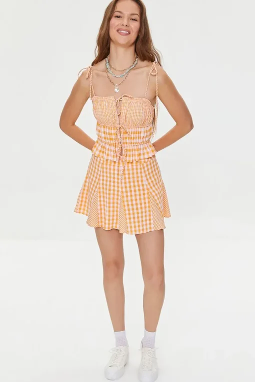 Mixed Plaid Tie-Front Cami