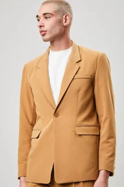 Notched Button-Front Blazer