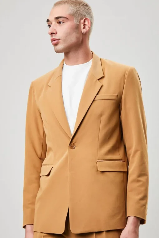 Notched Button-Front Blazer