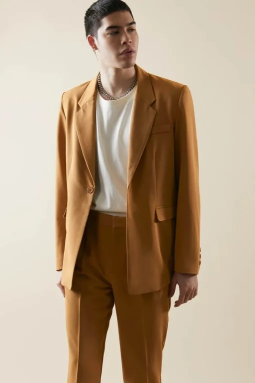 Notched Button-Front Blazer
