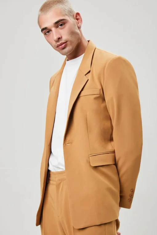 Notched Button-Front Blazer