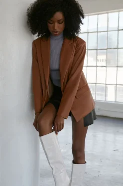 Notched Faux Leather Blazer