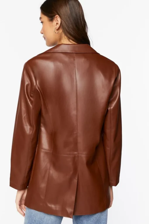 Notched Faux Leather Blazer
