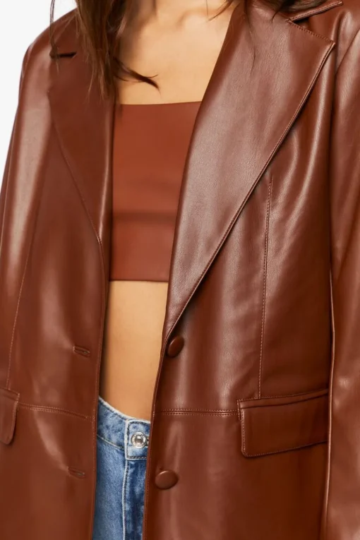 Notched Faux Leather Blazer